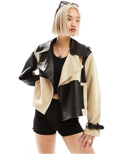 Noisy May Colour Block Cropped Trench - Black
