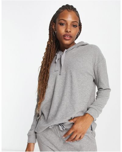 New Look Ribbed Hoodie - Grey