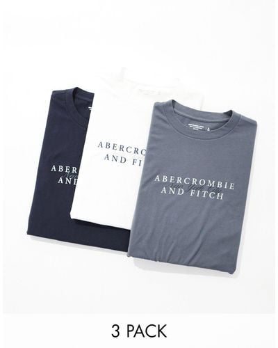 Abercrombie & Fitch Confezione da 3 t-shirt blu navy/grigia/bianca con logo al centro del petto