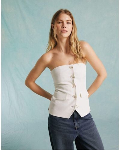 Miss Selfridge Tailored Button Up Bandeau Top - White