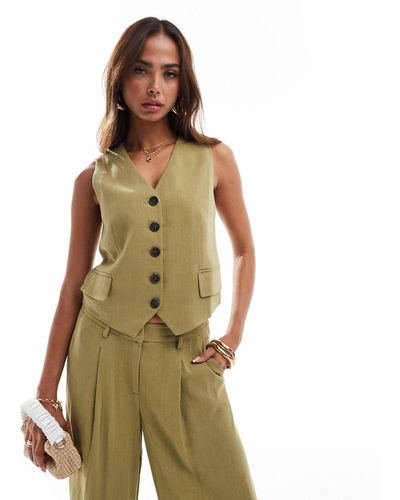 Vero Moda Linen Touch Waistcoat - Green