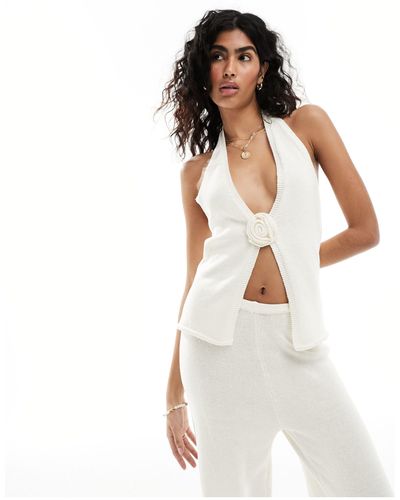 4th & Reckless Maribel Fine Gauge Knit Beach Top Co-ord - White