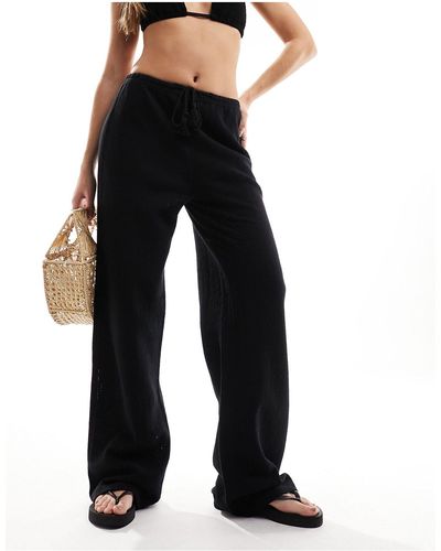 Iisla & Bird Narrow Waist Fine Knit Beach Full Length Trousers - Black