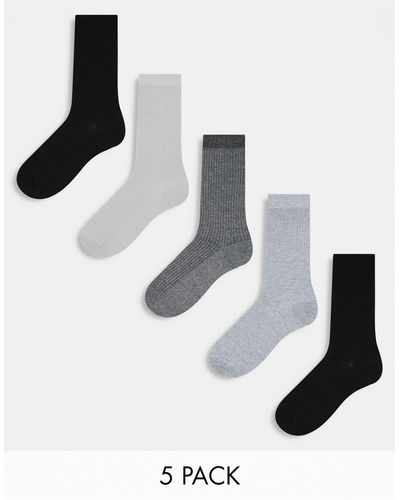 River Island – 5er-pack gerippte knöchelhohe socken - Weiß