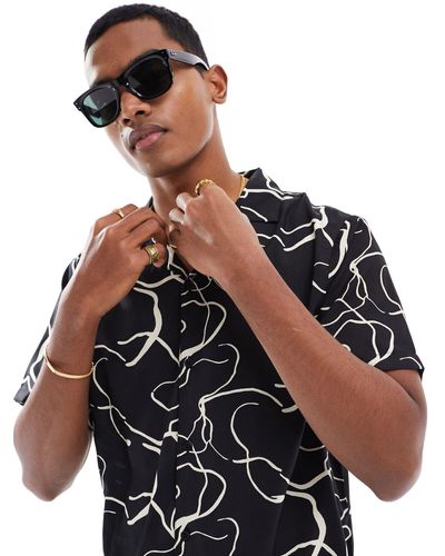 Another Influence Short Sleeve Printed Revere Collar Shirt - Black