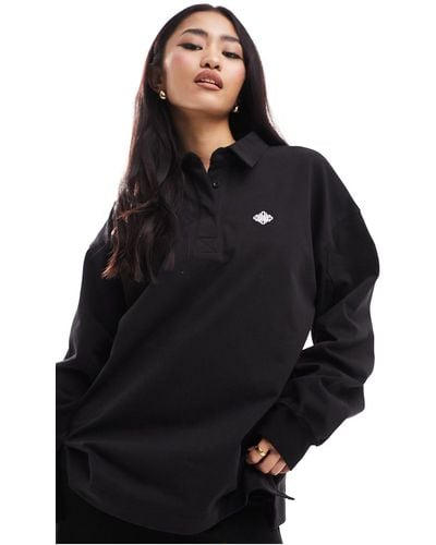 The Couture Club Emblem Waffle Polo Top - Black
