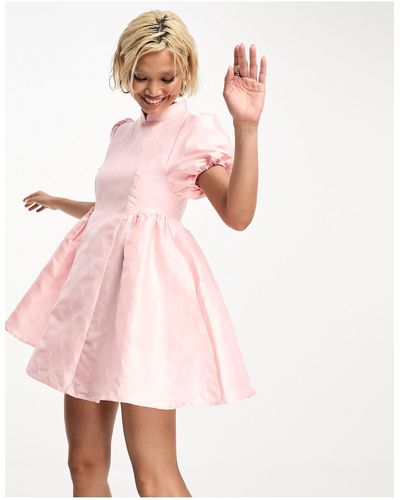 Sister Jane Puff Sleeve Jacquard Mini Dress - Pink