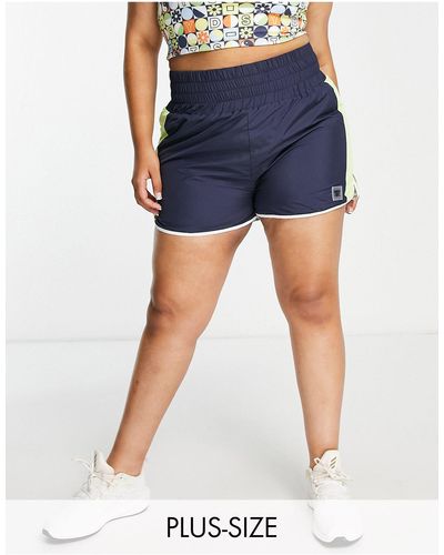 Daisy Street Active Plus Ruched Waistband Shorts - Blue