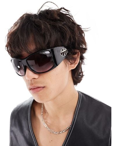 ASOS Y2k Wrap Sunglasses With Gothic Cross Trim - Black