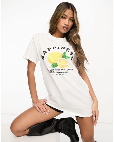 I Saw It First T-shirt oversize bianca con stampa di limoni - Bianco