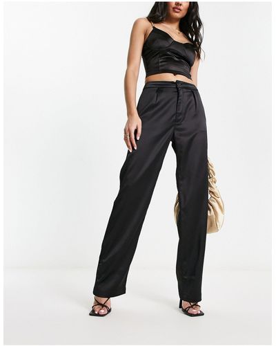 Hollister High Rise Satin Dad Trousers - Black