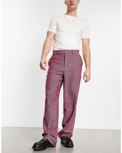 ASOS Pantalon large élégant en laine mélangée à petit motif pied-de-poule - bordeaux - Violet