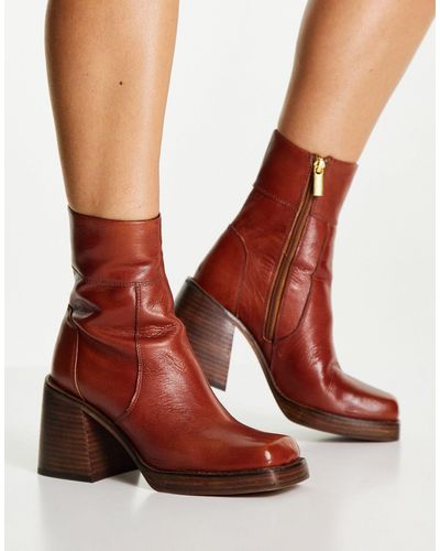 ASOS Region Leather Mid-heel Boots - Brown