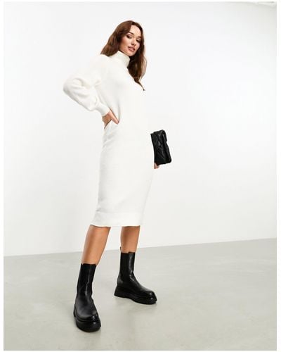 Vila Roll Neck Knitted Jumper Midi Dress - White