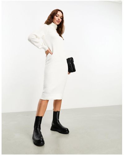 Vila Roll Neck Knitted Sweater Midi Dress - White