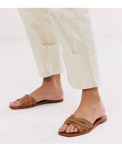 Mango Leather Flat Sandals - Brown