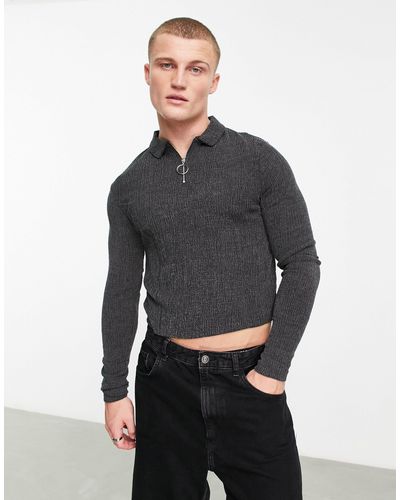 ASOS Muscle Fit Long Sleeve Polo T-shirt - Black