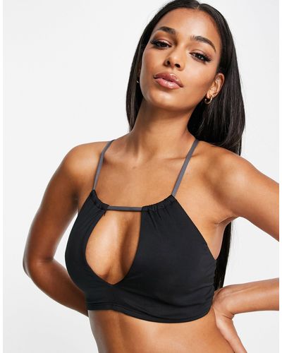 Nike Solid Lace-up Halter Neck Bikini Top - Black