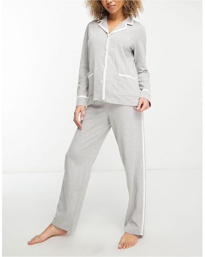 Lauren by Ralph Lauren Pijama largo gris jaspeado - Blanco