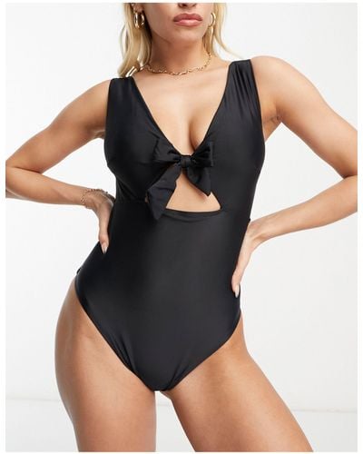 ASOS Fuller Bust Cut Out Swimsuit With Tie Detail - Black