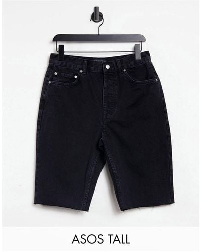 ASOS Asos Design Tall Cotton Blend Denim '90's' Longline Shorts - Black
