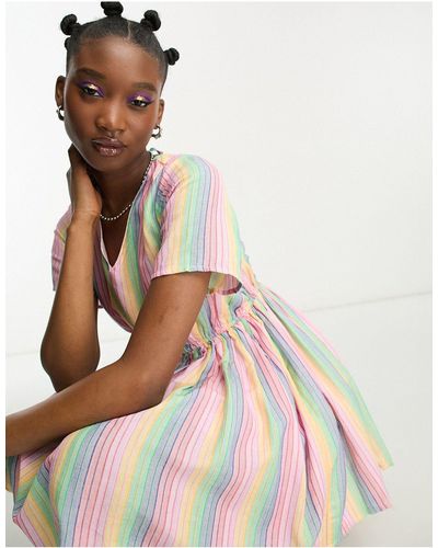 Daisy Street – mini-hängerkleid aus leinen mit regenbogenstreifen - Mehrfarbig