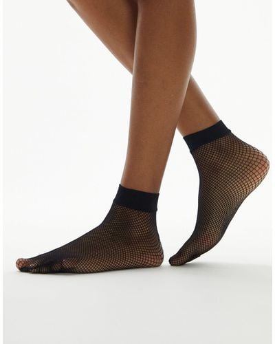 TOPSHOP Fishnet Ankle Socks - Brown