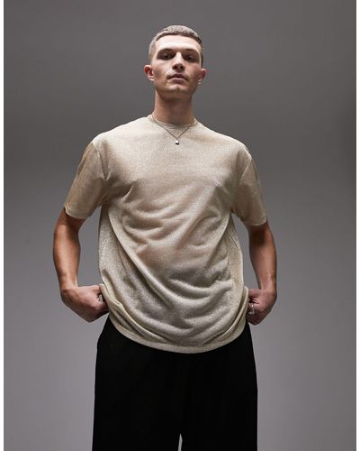 TOPMAN Oversized Fit T-shirt With Sheer Metallic - Gray