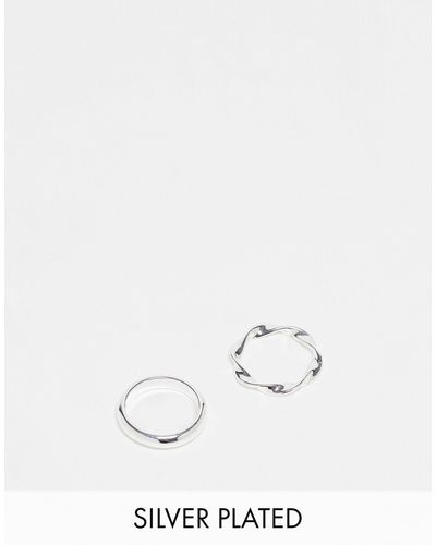 ASOS Plated Pack Of 2 Rings With Twist Design - White