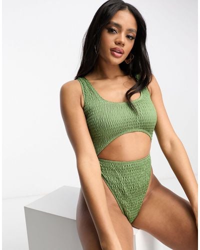 South Beach Cut Out Crinkle Swimsuit - Green