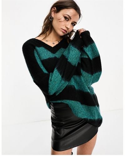AllSaints Lou Sparkle V Neck Knitted Sweater - Green