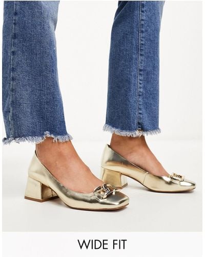 ASOS Wide Fit Skylar Chain Detail Mid Heeled Shoes - Blue