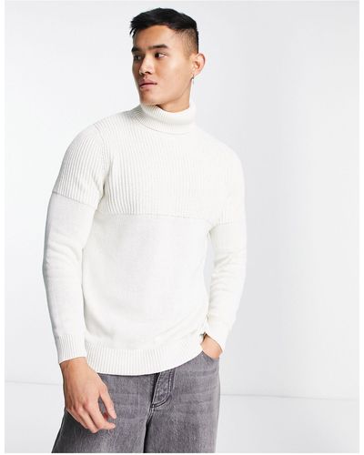 Only & Sons Textured Roll Neck Jumper - White