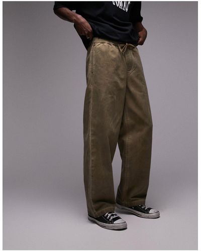 TOPMAN Pantaloni ampi color pietra scuro con vita elasticizzata - Nero