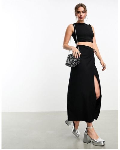 Monki Maxi Skirt With Thigh Split - Black
