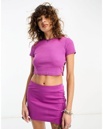 ONLY Cut Out Detail Cropped T-shirt Co-ord - Purple
