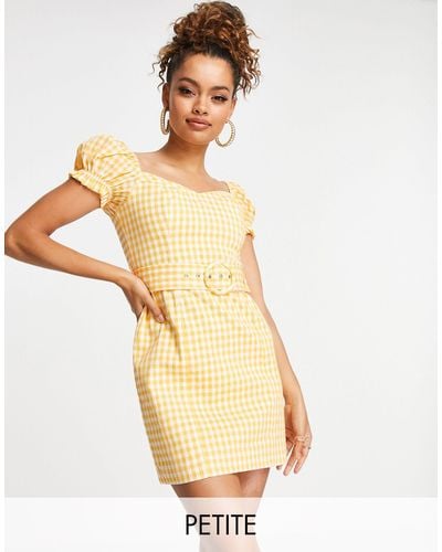 Forever New Ever New Petite Puff Sleeve Belted Mini Dress - Yellow