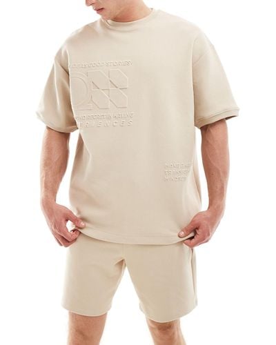Pull&Bear T-shirt d'ensemble avec inscription en relief - beige - Neutre