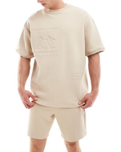 Pull&Bear Embossed Co-ord T-shirt - Natural