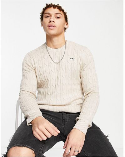Hollister Icon Logo Cable Knit Sweater - Natural