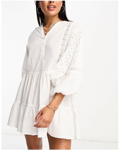 Iisla & Bird Volume Broiderie Mini Beach Summer Dress - White