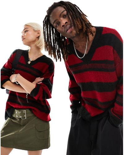 Collusion Unisex – gestreifter oversize-pullover - Rot