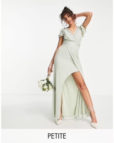 TFNC London Bridesmaid Ariana Flutter Sleeve V Neck Dress - Green