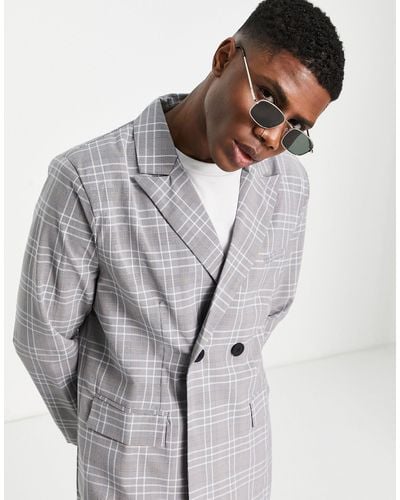 Mennace Double Breasted Suit Jacket - Grey