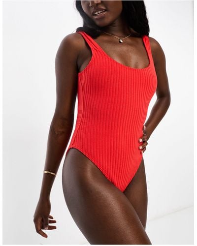 Billabong Terry Rib Square Tanker One Piece Swimsuit - Red