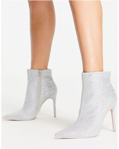 Public Desire Verona Ruched Rhinestone Heeled Ankle Boots - White
