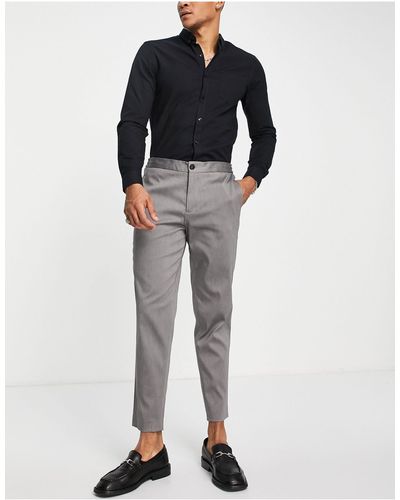 SELECTED Pantalon habillé fuselé en coton mélangé avec taille élastique - - grey - Bleu