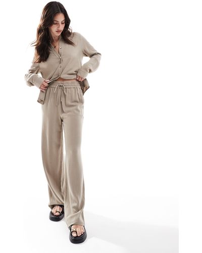 SELECTED Femme - pantalon ample taille haute aspect lin - beige - Blanc
