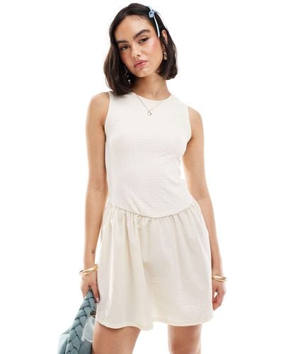 ASOS Textured And Poplin Skirt Mini Dress - White