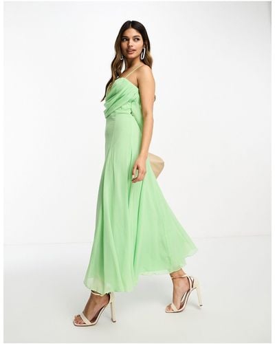 ASOS Corset Midi Dress With Soft Cowl Front - Green